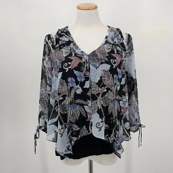 IZ Byer Floral Cold Shoulder Long Sleeved Top Medium - Picture 9 of 9